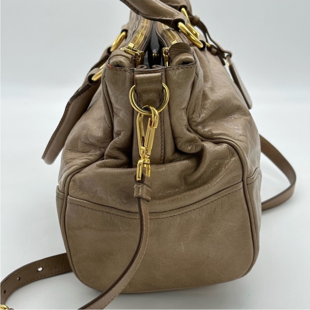 Prada Brown Leather Shoulder Bag with Adjustable Strap